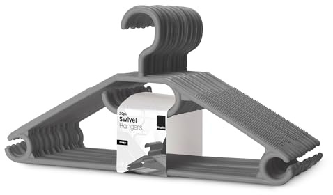 KEPLIN Perchas de plástico Blanco Que ahorran Espacio, Paquete de 20 Unidades, Ganchos giratorios Resistentes para Ropa, Abrigos, Vestidos, Camisas, Chaquetas, Pantalones, Antideslizantes, con Gancho