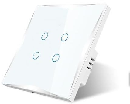 Naigebrol Smart Switches for lights,Works Alexa and Google,With Security Door Protection,Remote control,Timing and Scene Mode,4Gang touch light switches white（Neutral Wire Need）