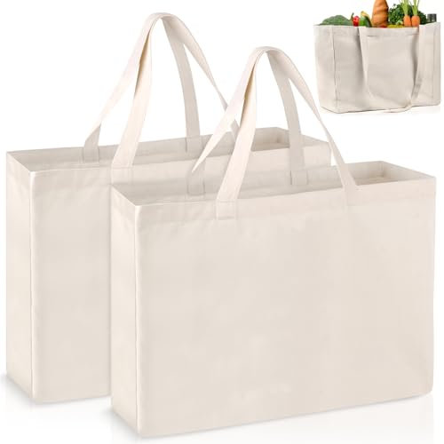Binlava 2 Stück Jutebeutel Unbedruckt, 45 x 35 cm Einkaufstasche groß, Jutebeutel zum bemalen, Baumwolltasche Tragetasche mit Henkel für Sport, Einkaufen, Lebensmittel