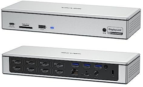 WAVLINK DisplayLink Docking Station, Quad 5K/4K@60Hz, 100W PD, 4 HDMI+4 DP | 19‑en‑1 Station d'accueil:Quad 5K(5120×1440)/4K@60Hz,4×HDMI+4DP,USB 10Gbps,LAN 2,5G,100W PD,Nouv. MacBook Neo,M1‑M3 & Windows