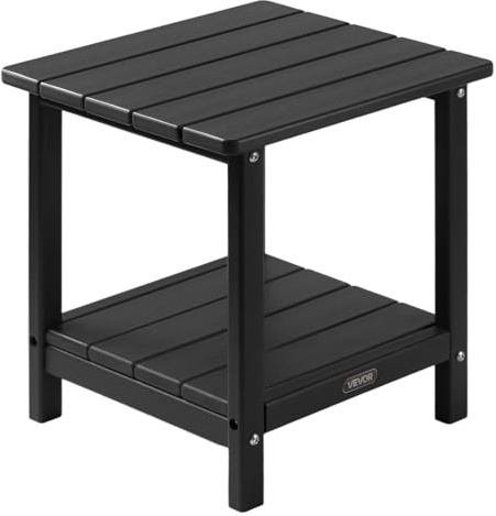 VEVOR HDPE sidobord för utomhusbruk 45 x 38 x 44 cm, 2 nivåer trädgårdsbottenbord, robust och stabilt multifunktionellt soffbord för terrass, pool, strand, veranda, inomhus, utomhus, svart