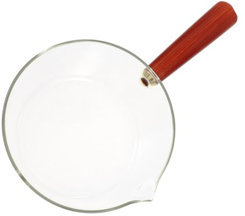 BAZEITFLOW Mini Casserole à Lait En Verre Borosilicate 600 Ml Avec Manche En Bois Résistant Haute Température Anti-adhésive Pour Cuisson Sur Gaz Et Induction Usage Maison Et Cuisson Nouilles