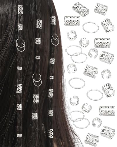 FUGLUS 80 Stück Haarschmuck für Zöpfe,haarschmuck,Schmuck für Haar,Manschetten-Clips für Dreadlock-Zubehör,Haarspiralen Clips Haarschmuck für Dreadlocks für Männer Frauen - Silber