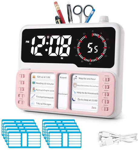 Temporizador visual para niños y adultos, herramienta de gestión del tiempo para autismo y TDAH con alarma digital, tabla de tareas, tabla de planificación, temperatura y almacenamiento, planificador