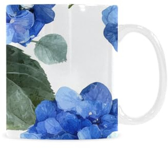 qenuh Hydrangea Floral Elegance Ceramic Mugs Coffee Cup Smooth Glaze Finish 11 oz Classic Tea Cup for Hot Drinks, Office/Home Use