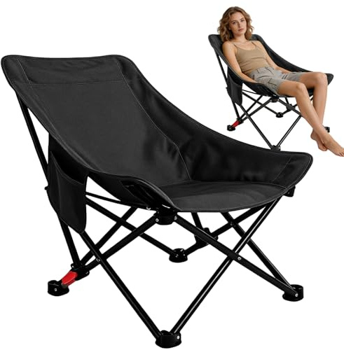 Campingstol, hopfällbar 120 kg, ultralätt bärbar campingstol, fällstol camping, fiskestol vikbar med 2 sidofickor, hopfällbar stol för utomhusbruk, vandring, picknick (svart)