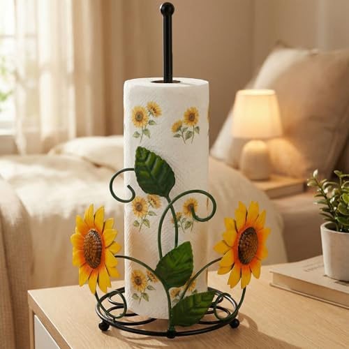 Portarotolo da cucina in piedi, con girasole, in metallo, stabile supporto per rotolo da cucina senza foratura, porta carta da cucina con base ponderata, articolo per la casa, tavolo da pranzo, piano