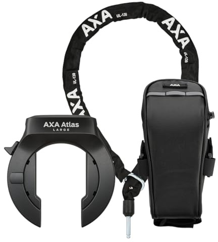 AXA Atlas Large Retractable + ULC 130 Einsteckkette + Satteltasche – Rahmenschloss Set – Sicherheitsstufe 14 – Schlüssel ist abziehbar