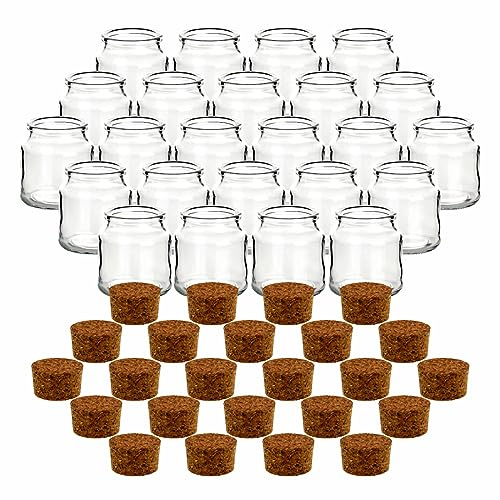 gouveo 24er Set Gewürzglas 200 ml (0,20 l) Gewürzglas 200 ml Rondo mit Presskorken (Korkstopfen), runde Klarglas Vorratsgläser zum Befüllen, Aufbewahren & Organisieren (KGR200PK)