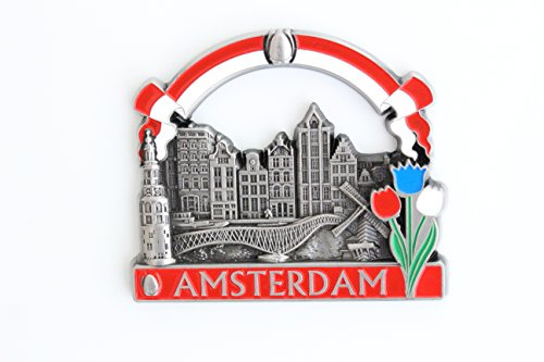 Kühlschrankmagnet mit Städtemotiv, z. B. Venedig, Paris, Rom, Prag, Amsterdam, Barcelona, Dubai, Thailand, aus Metall, tolles Souvenir, schöner Dekoartikel, metall, Silber Amsterdam