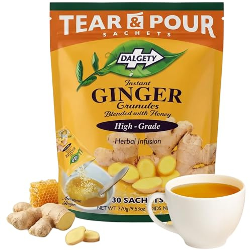 Dalgety Instant Ginger Herbal Tea (Blended with Honey granules) 100% Natural. Tear & Pour Sachets (3 Pack Bags - Total 90 sachets) 810g