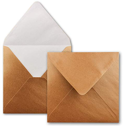 25x Quadratische Briefumschläge in Kupfer Metallic - 15,5 x 15,5 cm - ohne Fenster, mit Nassklebung - 90 g/m² - Für Einladungskarten zu Hochzeit, Geburtstag und mehr - Serie FarbenFroh