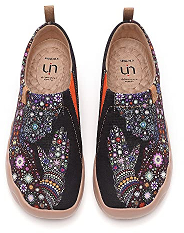 UIN Chaussures Femme Toile, Chaussures de Voyage Espadrilles Confort Marche Plate Originales Mocassins & Loafers Imprimées Peint Baskets Chaussure Bateau Femme,Prier,42 EU