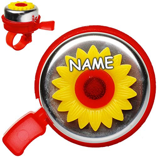 alles-meine.de GmbH kleine - Fahrradklingel/Glocke - Blume - rot / 3D Effekt - inkl. Name - Ding Dong - 2 Klang - stabiles Metall - UNIVERSAL Klingel für das Fahrrad/Jungen M..