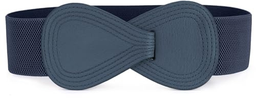 Sourcingmap Interlock-Schnalle aus Kunstleder, elastischer Gürtel für Damen Gr. Taille:25/37, dunkelblau