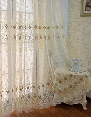 Lactraum Gardine Wohnzimmer Beige Tranparent Bestickt Vintage Klassische Figur 8 Voile mit Kräuselband 145 x 245 cm (BxH)