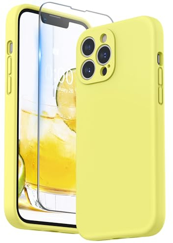 SURPHY Silikon Hülle Kompatibel mit iPhone 13 Pro Max Hülle mit Displayschutzfolie, Handyhülle iPhone 13 Pro Max Silikon Case Kameraschutz für iPhone 13 Pro Max Hülle 6,7 Zoll 2021, Gelb