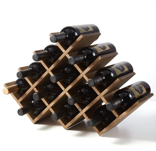 KIRIGEN Weinregal Holz, Flaschenregal für 13 Flaschen, Braun