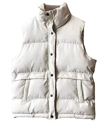 Angelweste Große Größe Weste Warme Weste Winterweste Herbst- Und Winter-Damen-Baumwollweste Im Koreanischen Stil Mode-Baumwolljacke Weste Lose Einfarbige Studentenweste-Jacke Trend-Nicht-Gerade Weiss_