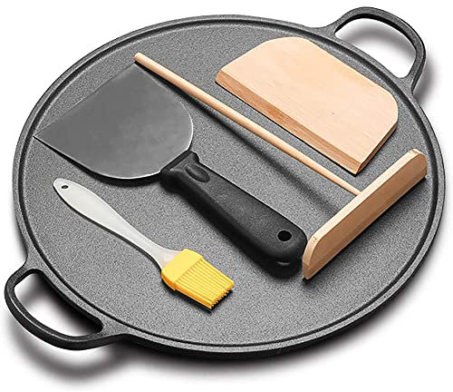MNSSRN Panque à crêpes à Fond Plat en Fonte, poêle à crêpe antiadhésif, poêle à crêpes avec poignée, adapté aux Tortillas d'œufs Frites
