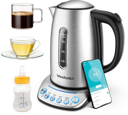 WeeKett Smart Kettle, 1.7L - Smart Home Voice Control Kettle - Stainless Steel Kettle with Variable Temperature Control & Keep Warm Function - Energy Efficient Kettle - BPA Free Alexa Kettle