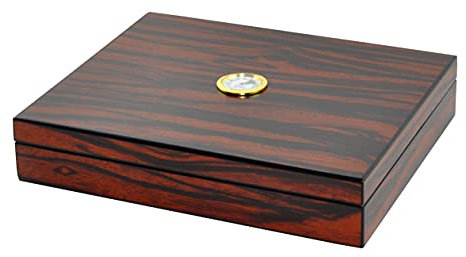 Eitida Cigar Humidor for 20 Cigars, Tempered Glass, Handmade Cedar Wood Box, Hygrometer, Airtight Glass Lid, Men's Gift, Macassar Brown