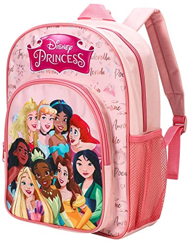 William Lamb Disney Princess Sac à dos d'école/de voyage pour enfants avec poche latérale en maille et poche avant zippée, Multicolore, (02909)