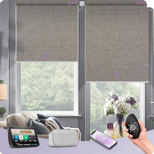 Graywind Textured Blackout Smart Blinds - UV Protective & Elegant Fabric, Customised Electric Roller Blinds for Alexa Google, Motorised & Hardwired, for Bedroom & Living Room, Grey Brown
