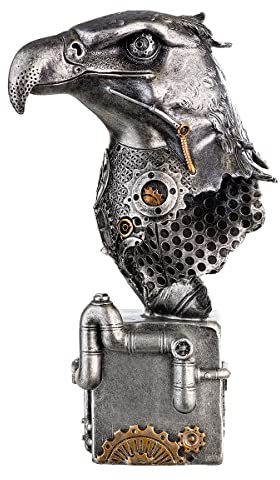 GILDE Skulptur Steampunk - Adler Figur - Eagle Kunstharz silberfarben 37046 - Höhe 27 cm
