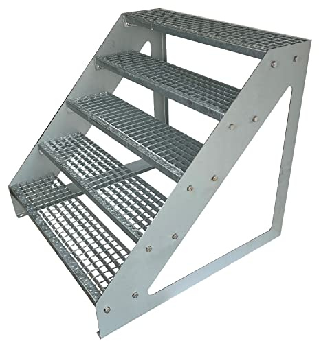 Kaminbau Mierzwa Premium Stahl Treppe Freistehend Verzinkt 5 Stufen (Breite 80 cm) (Höhe 95 cm) Wetterfest Gitterroststufe Gartentreppe