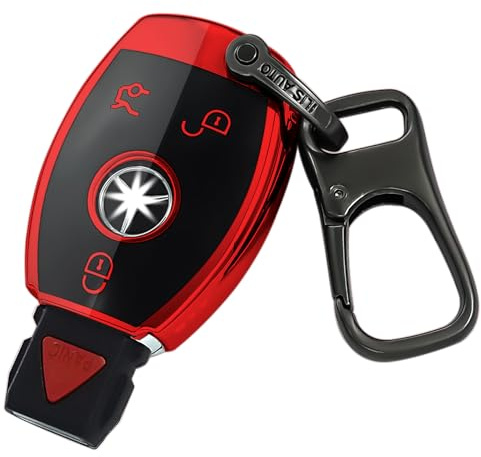 Kirsnda for Mercedes Benz key fob cover case with keychain,Soft TPU key case/skin, fit C E S G-Class ect, Remote Key Vehicle Accessories(Red)