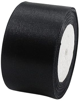 POPOYU Satinband Schwarz 50mm, 23 Meters Dekoration Präsent Geschenkband breit Schleifenband, Stoffband für kleid Hochzeit, Taufe und Geburtstag Geschenke,Satin Dekoband, Deko Band Geschenkverpackung