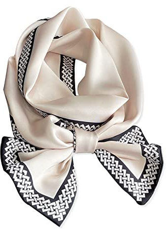 LumiSyne Seidenschal Damen Skinny Schal Schachbrett Kariert Gedruckt Buchstaben Muster Klassische Retro Stil Lange Krawatte Schal Leicht Schmaler Halstuch Bandana Kopfschmuck Griff Wrap Ribbon