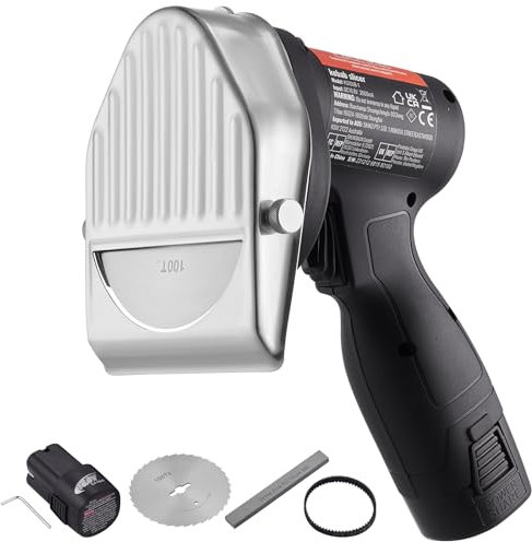 VEVOR Cortafiambres Eléctrico sin Cable 80 W, Cortafiambres Comercial de Acero Inoxidable Shawarma Döner Kebab, con Batería 2 Cuchillas D100 mm, Grosor Ajustable 0-8 mm, para Restaurante, Snack-Bar