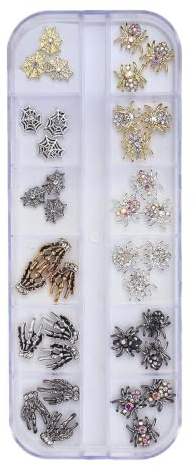 Eayoly Charmes d'ongles d'halloween pour Femmes | 36 Pièces Charmes d'Ongles Tête de Mort Déco d'Araignée avec Strass - Décor d'ongle Effrayant pour la Maison, Salon de beauté des Ongles