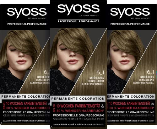 Syoss Color Coloration 6_1 Natürliches Dunkelblond (115 ml), permanente Coloration für bis zu 10 Wochen Farbintensität und 80% weniger Haarbruch*
