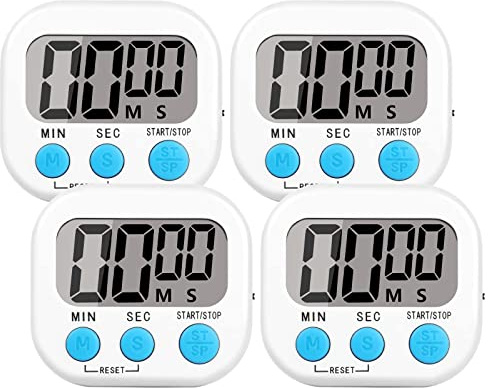4 Pack Loud Alarm Digital Timer, Magnetic Stand Kitchen Timer with ON/Off Switch, Time Timer for Kids, Cooking, Study, Classroom