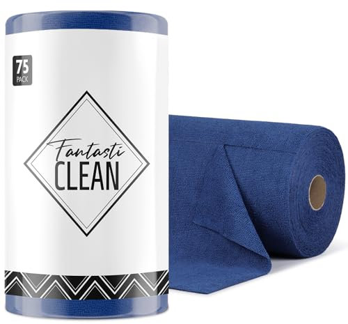 Fantasticlean Rotolo di Panno in Microfibra - 75 Pezzi, Panni per la Pulizia Strappabili, Strofinacci Riutilizzabili e Senza Pelucchi per Casa, Cucina e Auto 30 x 30 cm - Blu marino