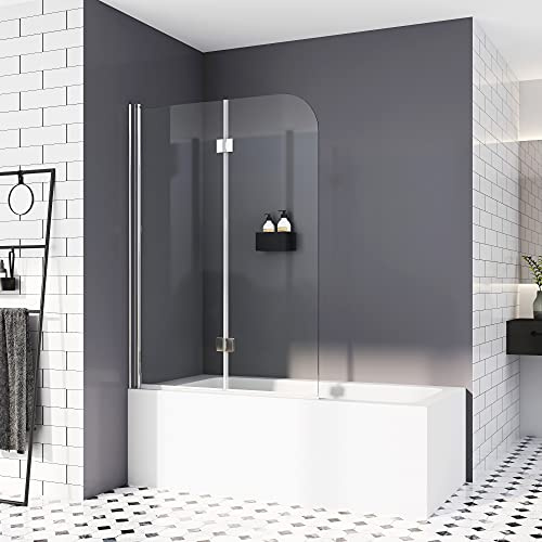 Duschwand für Badewanne,100 x 140 cm Duschabtrennung Sicherheitsglas Faltwand für Badewanne NANO Glas Badewannenaufsatz 6mm ESG Duschwand