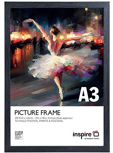 Inspire By Hampton Frames Posterrahmen für Urkunden, A3 (30 x 42 cm), dunkelgrau, rechteckig, MDF, Acryl (nicht Glas), Wandhalterung, Quer- oder Hochformat, modernes Display für Fotos, Kunst