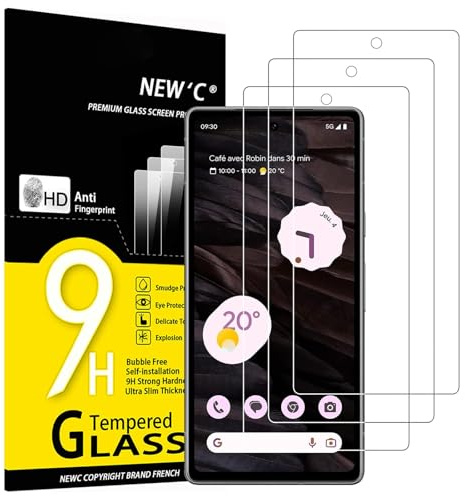 NEW'C 3 Pack, skärmskydd i glas för Google Pixel 7a, bubbelfri, 9H hårdhet, 0,33 mm ultratransparent, ultrabeständigt härdat glas