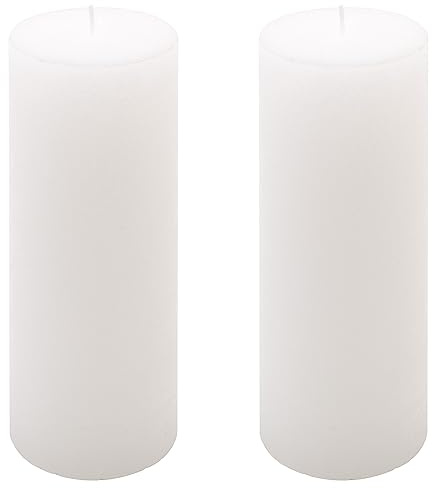 Rustik-Kerze Höhe 20 cm Ø 7,5 cm lange Brenndauer Rund-Kerze Säulenkerzen Kerzen-Deko Tafelkerzen Weihnachts-Kerzen Hochzeits-Deko (weiß, 2)