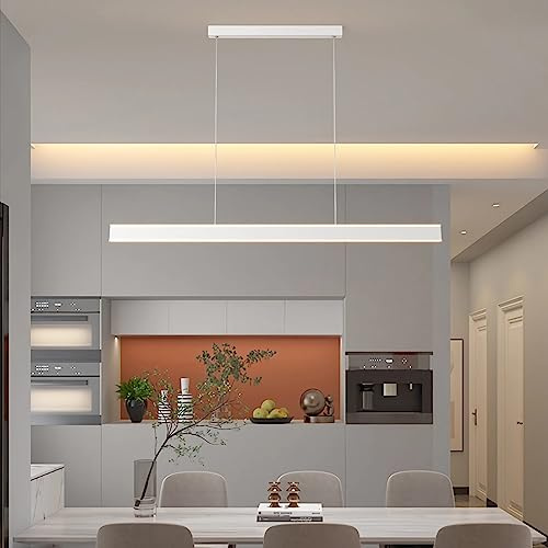 Moderne LED pendelleuchte esszimmer dimmbar hängelampe esstisch Linear design hängeleuchte mit Fernbedienung Kreative Design Esstischlampe, Moderne Hänge lampe für Wohnzimmer Küche (Weiß, L120cm)