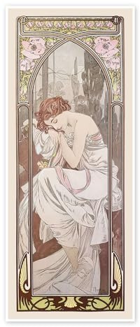 Die Vier Tageszeiten - Nachtruhe Poster von Alfons Mucha 40 x 100 cm Wandbilder Wanddeko | Alfons Mucha Wanddekoration, 40 x 100 cm