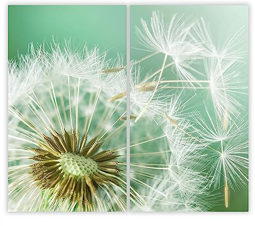 SMTDeco Herdabdeckplatte 2×30×52 cm – ESG gehärtetes Glas, kratzfest & rutschfest – Spritzschutz & Schneidebrett – für Induktion/Ceranfeld – 2-teilig, Motiv Zweiteilig Blumen Grün