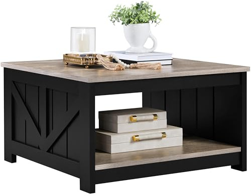 Yaheetech Square Coffee Table with Storage Shelf 80×80×45 cm, Grey