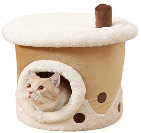 Hundebett Katzenbett Runde Katzenbetten, Weiches, Langes Plüsch-Hundebett Für Haustierprodukte, Kissen, Katzenbett, Katzenmatte, Schlafsofa Hundekorb Hundesofa ( Color : B , Size : 35*35*38cm )