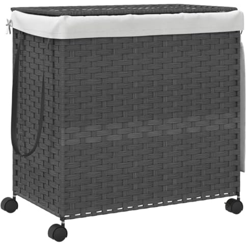 vidaXL Wäschekorb mit Rollen Grau 60x35x60,5 cm Rattan