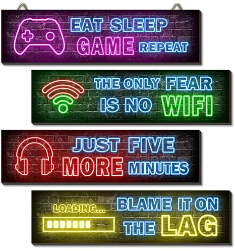 APOXYO 4 poster da gioco in legno, decorazione da parete neon per sala giochi