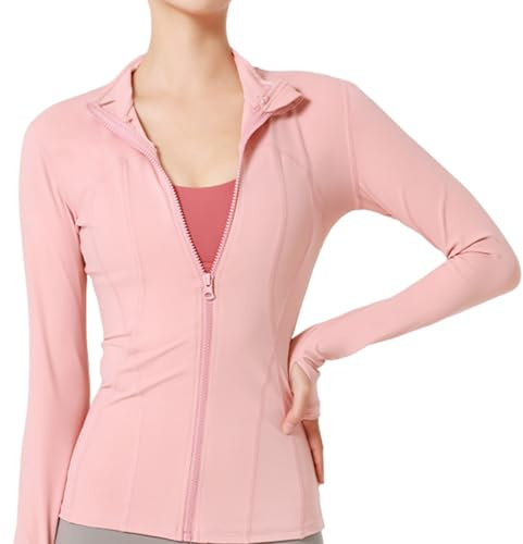 SHEKINI Damen Langarm Daumenloch Slim Sportjacke Laufjacke Atmungsaktive Yoga Gym Running Outdoor Trainingsjacke Rundhals Sport Leichte Reißverschluss Sportshirt